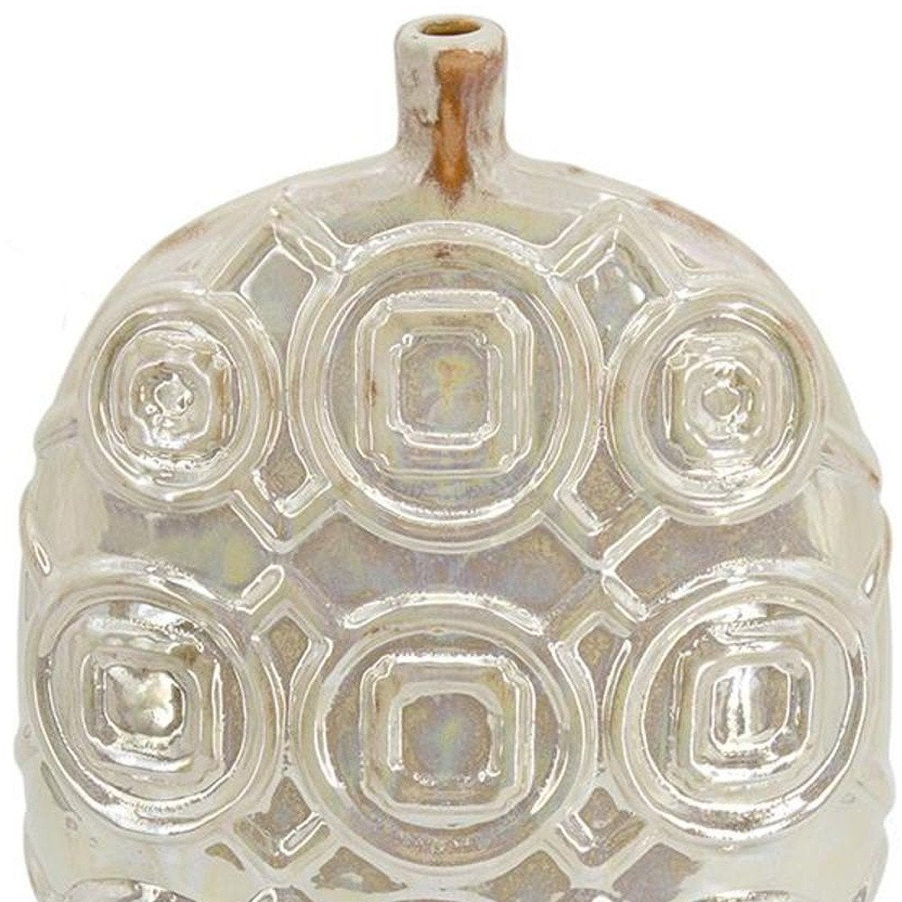 16" Ivory Geometric Ceramic Bud Table Vase