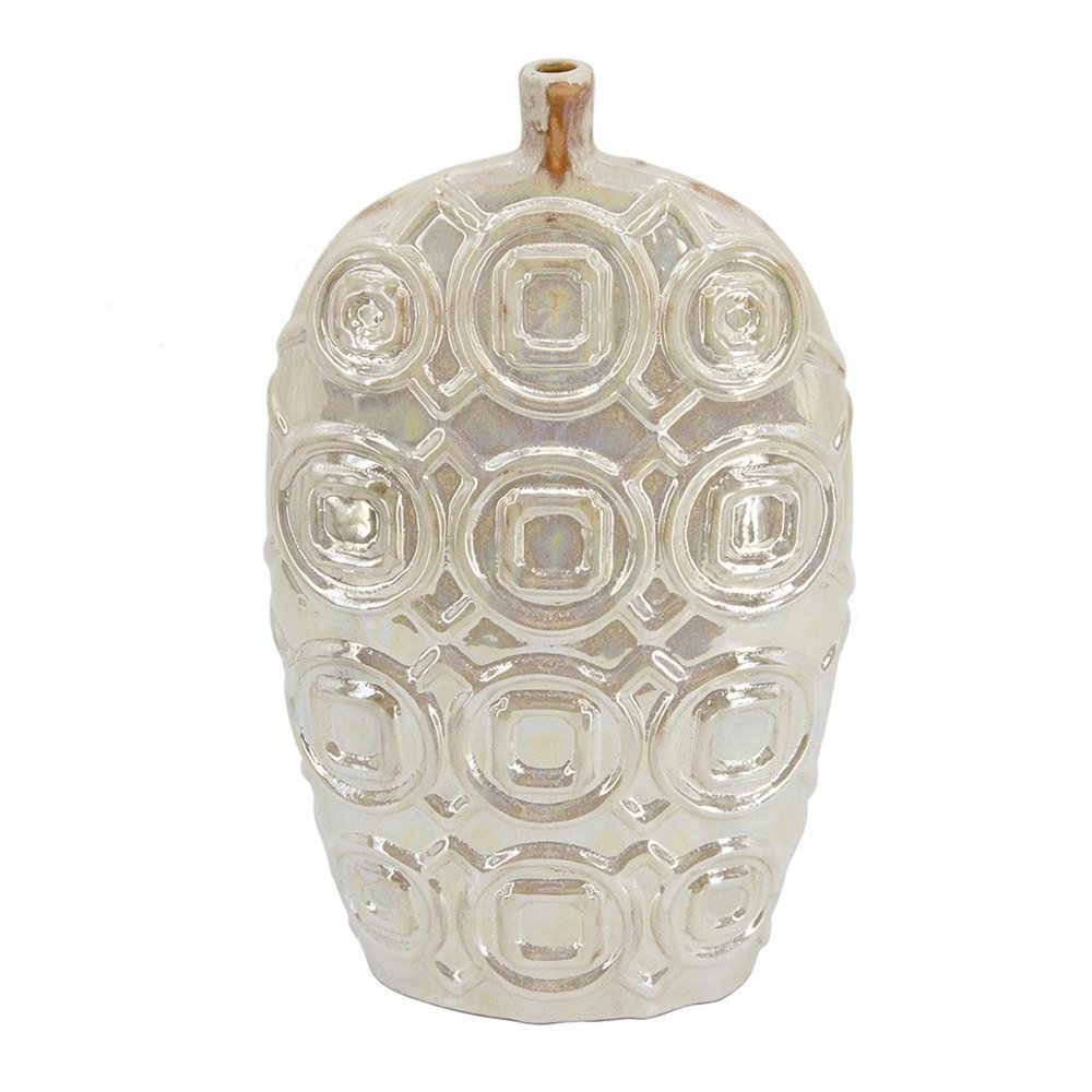 16" Ivory Geometric Ceramic Bud Table Vase