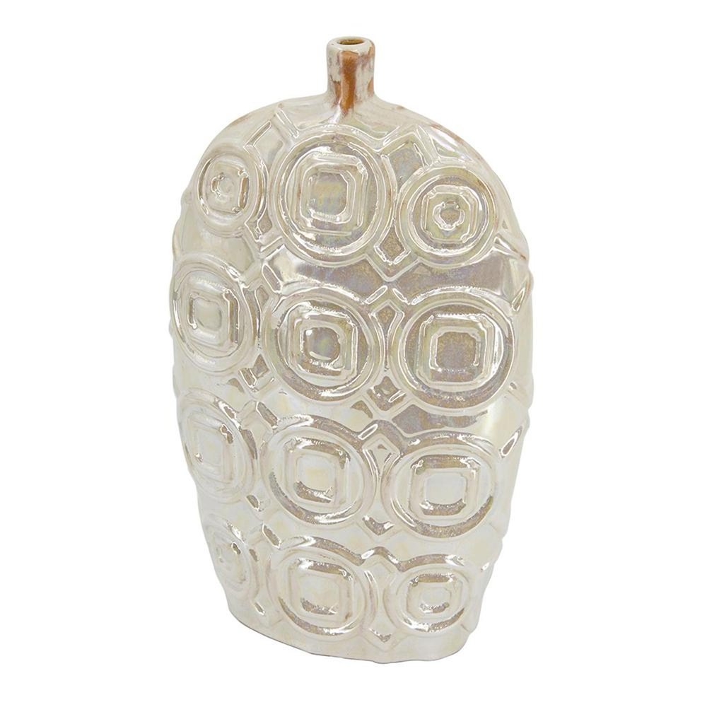 16" Ivory Geometric Ceramic Bud Table Vase