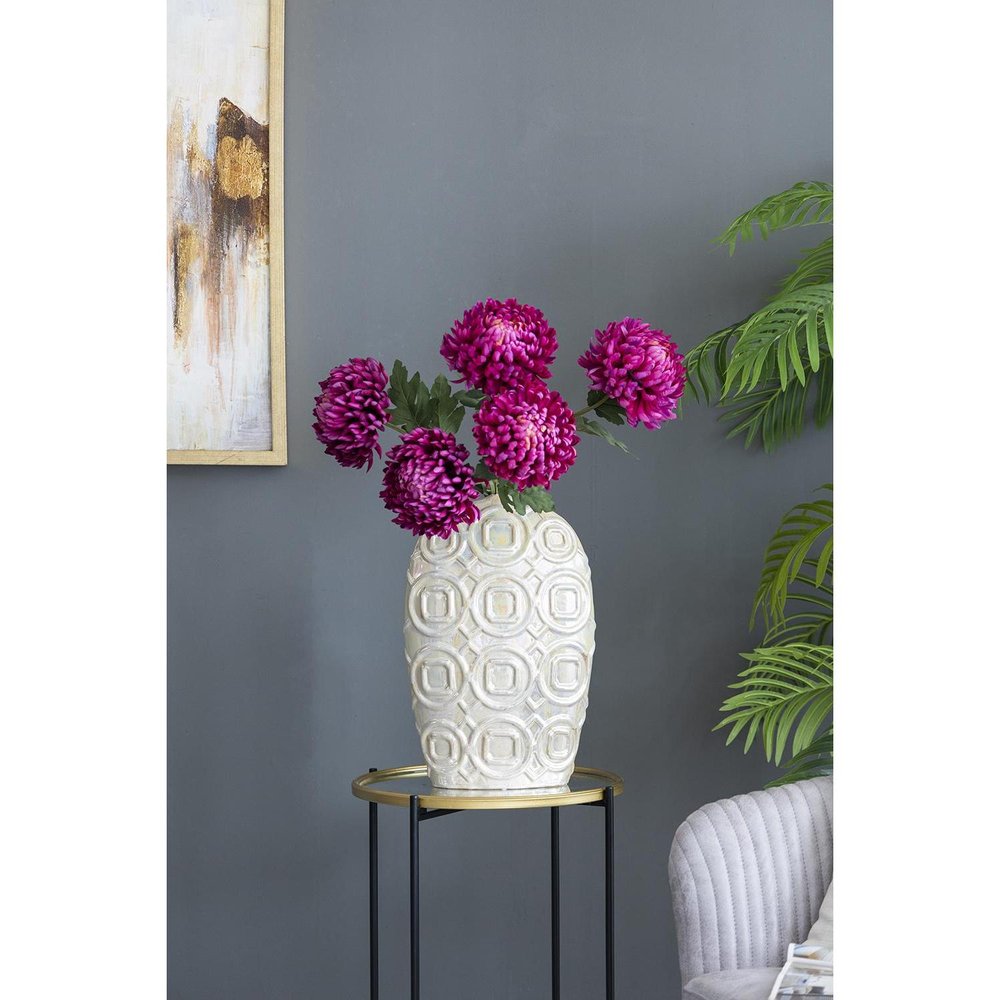 16" Ivory Geometric Ceramic Bud Table Vase