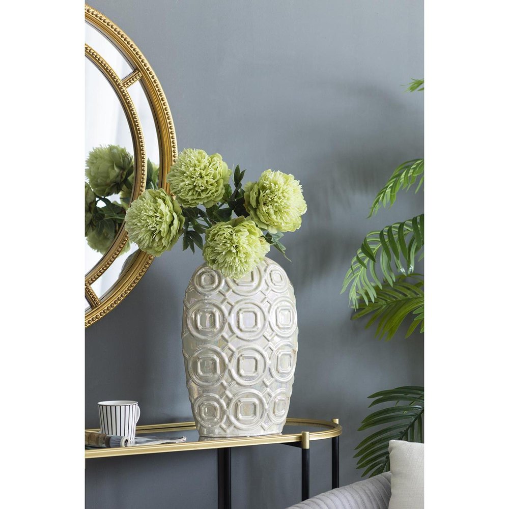 16" Ivory Geometric Ceramic Bud Table Vase