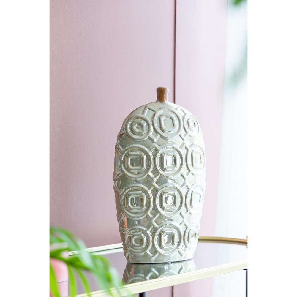 20" Ivory Geometric Ceramic Bud Table Vase