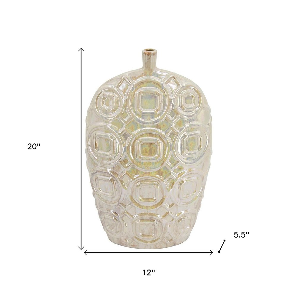 20" Ivory Geometric Ceramic Bud Table Vase