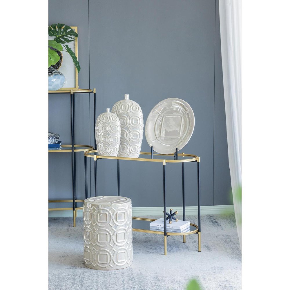 20" Ivory Geometric Ceramic Bud Table Vase