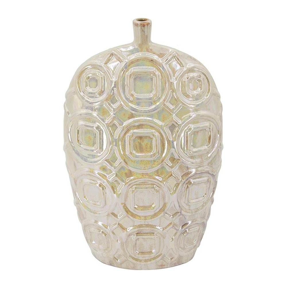 20" Ivory Geometric Ceramic Bud Table Vase