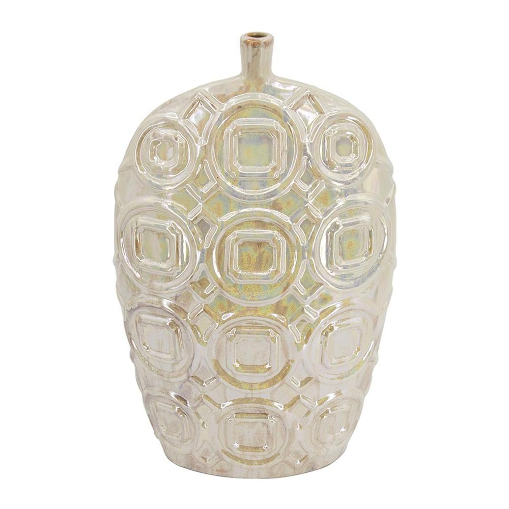 20" Ivory Geometric Ceramic Bud Table Vase