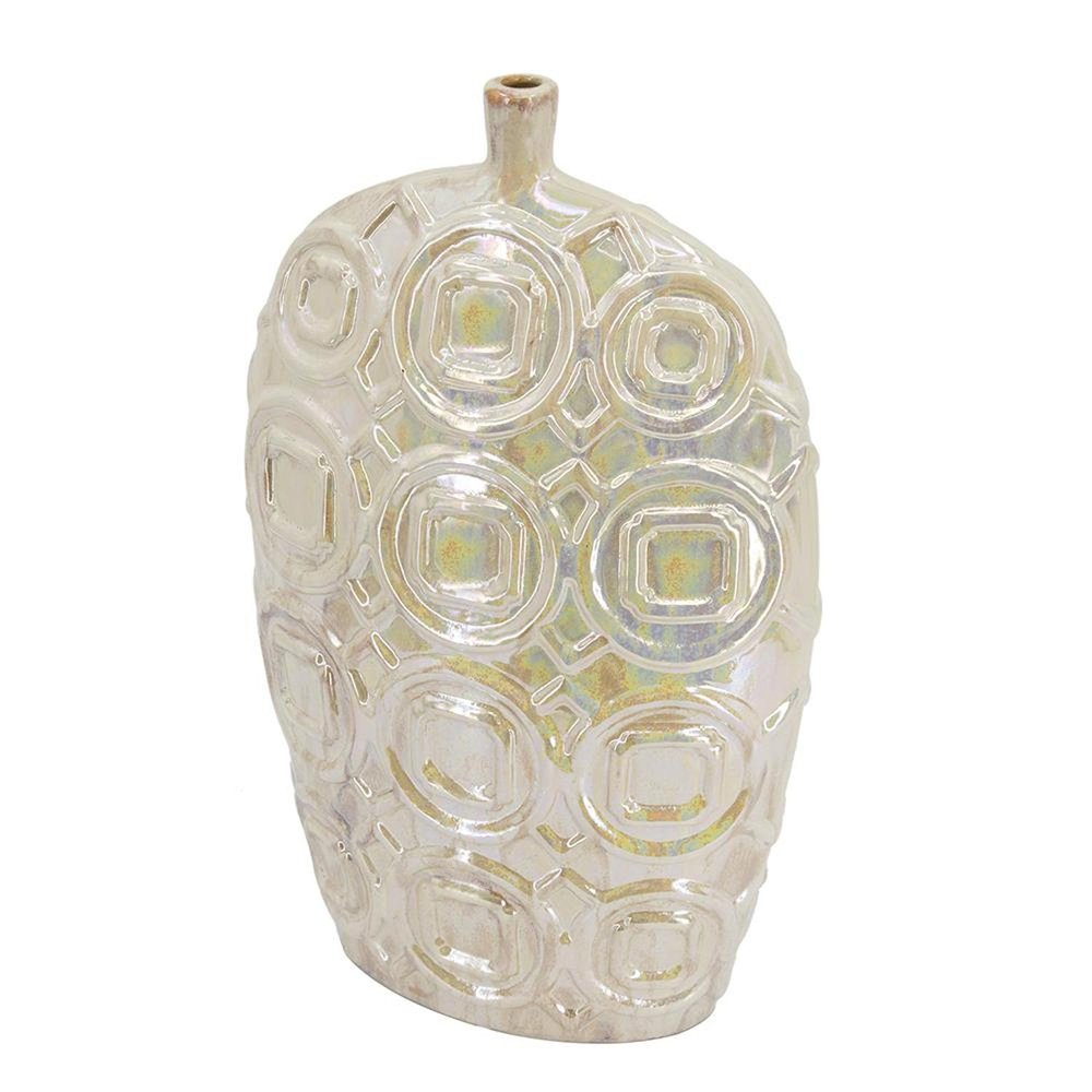 20" Ivory Geometric Ceramic Bud Table Vase