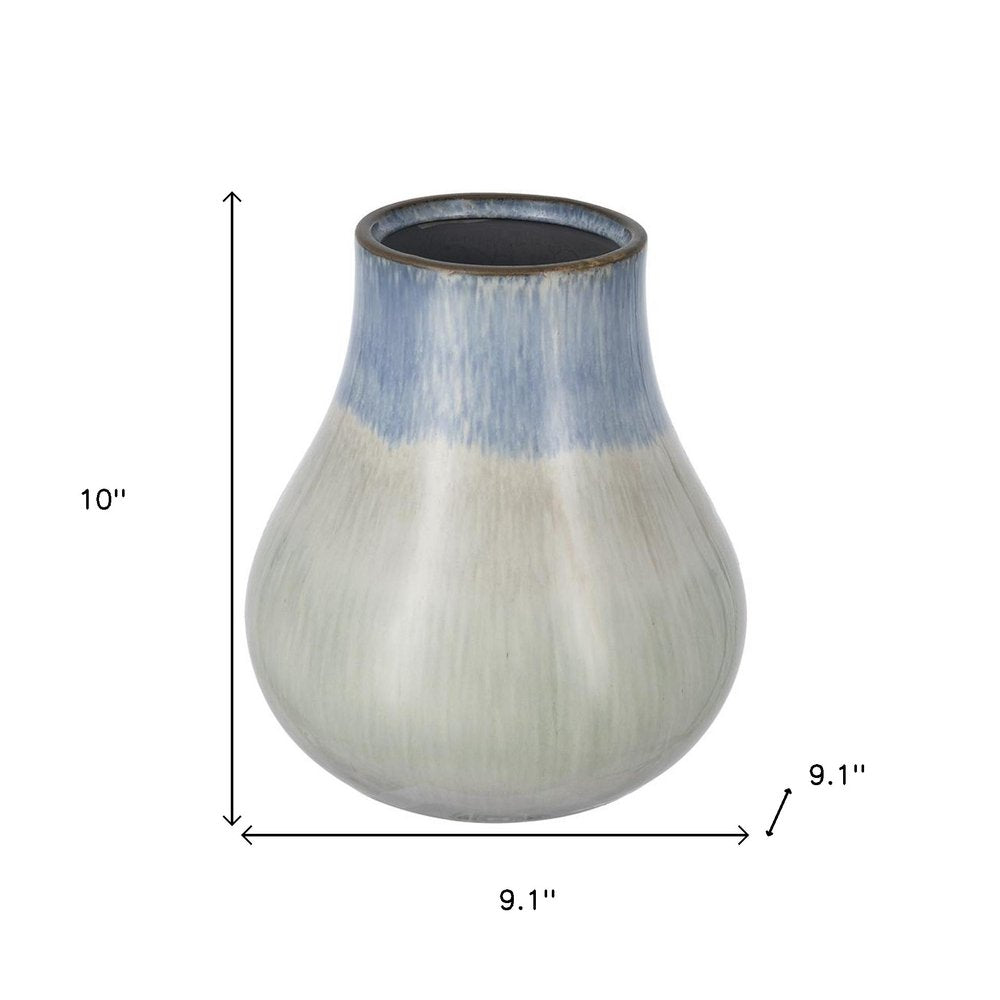 10" Blue Green Sand And Gray Ombre Ceramic Round Table Vase