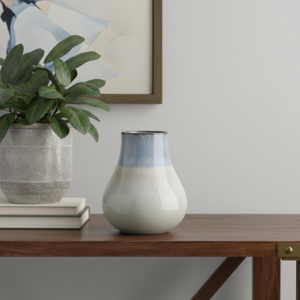 10" Blue Green Sand And Gray Ombre Ceramic Round Table Vase
