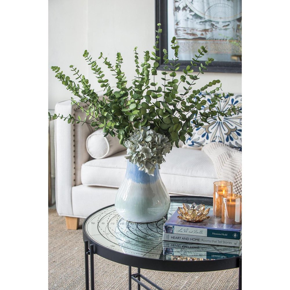 10" Blue Green Sand And Gray Ombre Ceramic Round Table Vase