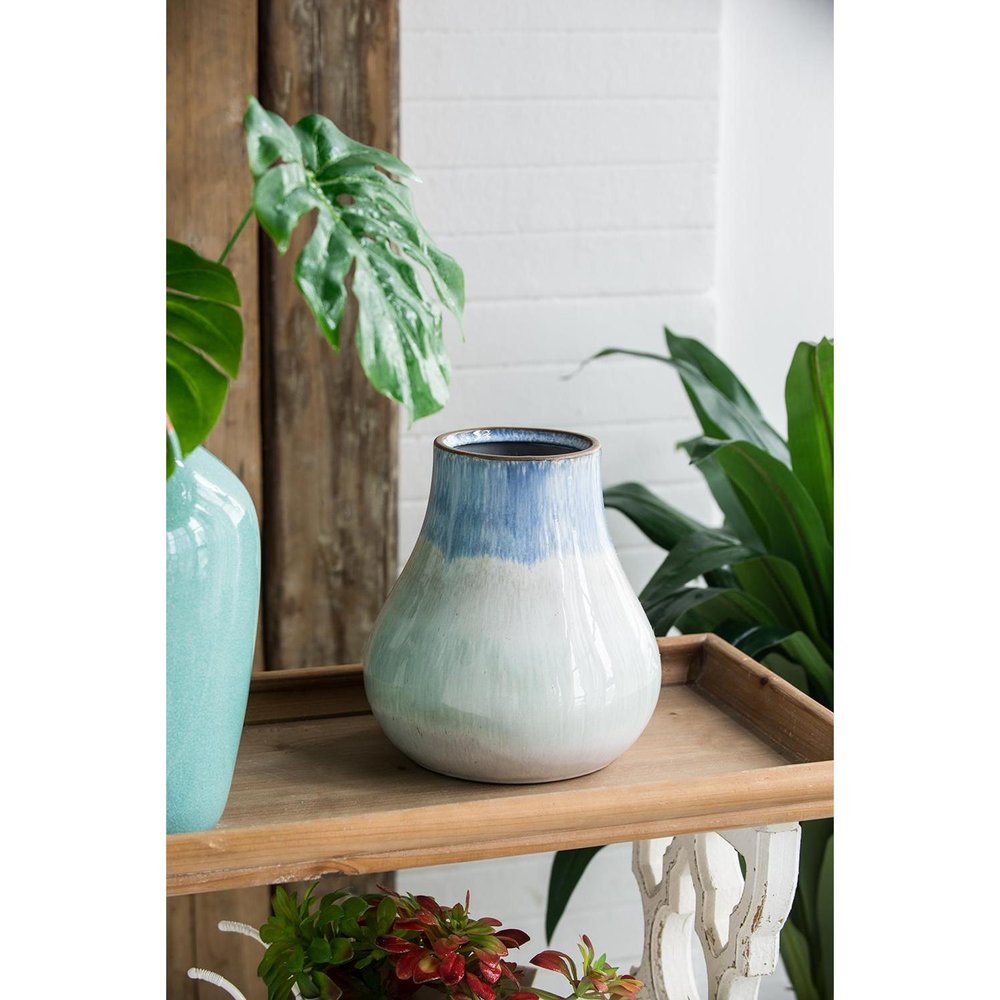 10" Blue Green Sand And Gray Ombre Ceramic Round Table Vase