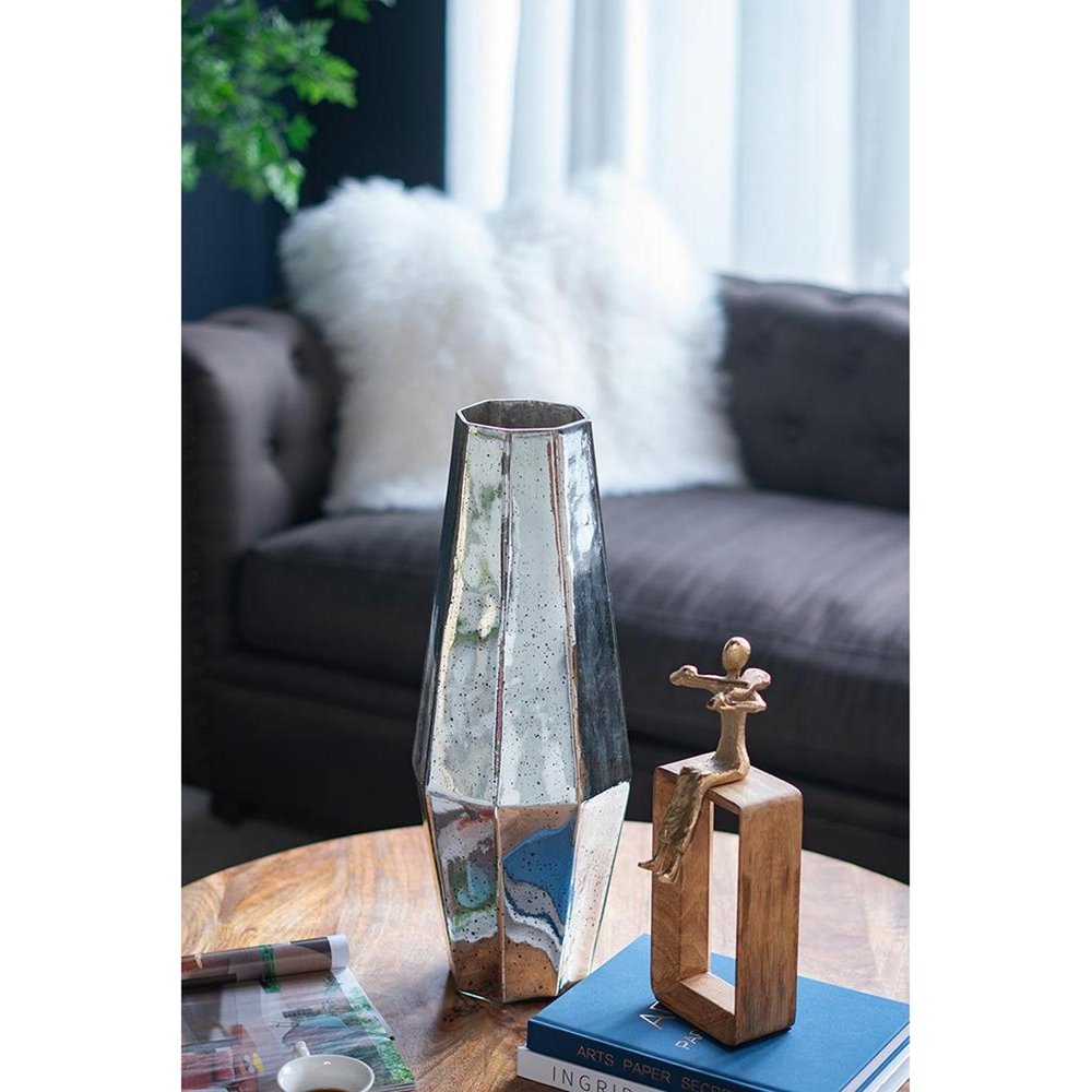 20" Silver Glass Cylinder Table Vase
