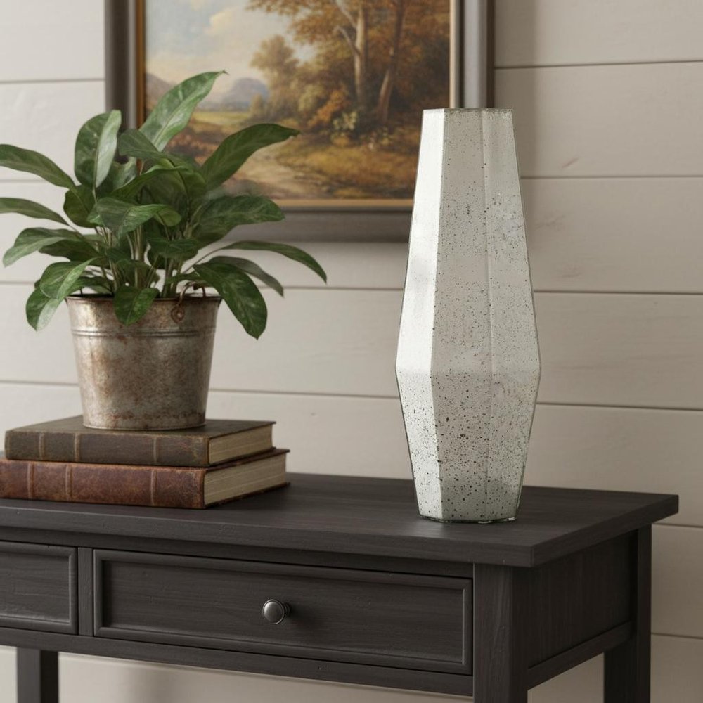 20" Silver Glass Cylinder Table Vase