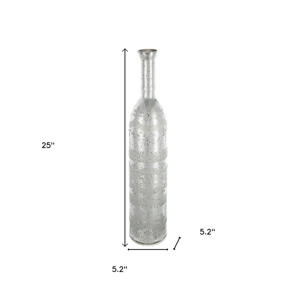 25" Silver Floral Glass Bud Table Vase