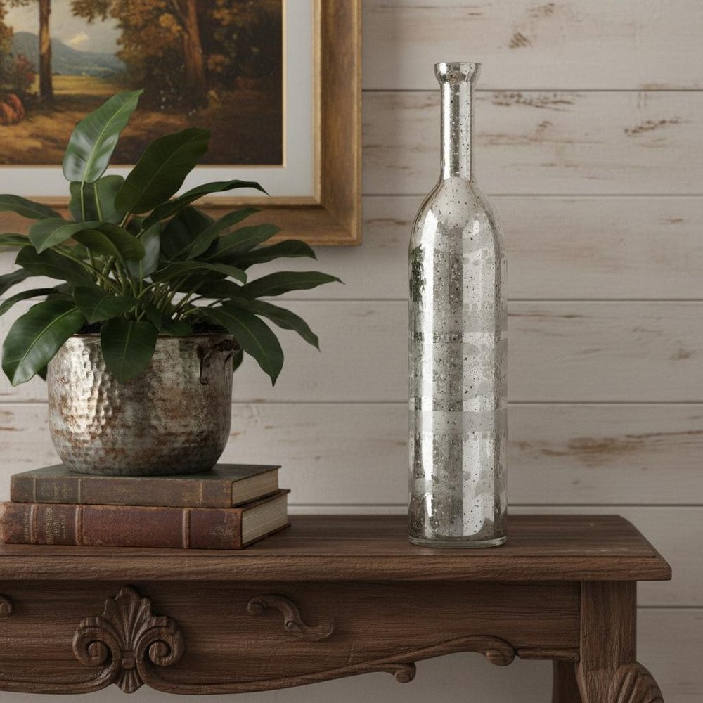 25" Silver Floral Glass Bud Table Vase