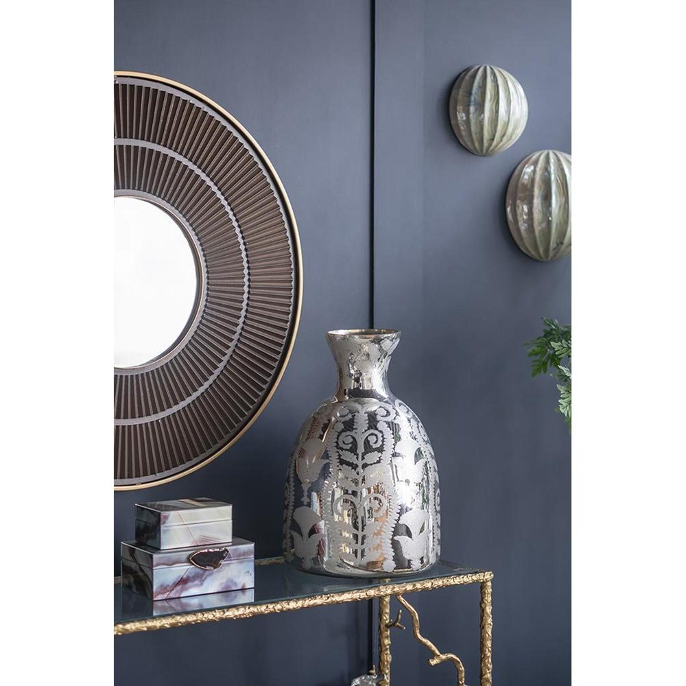 18" Silver Floral Glass Round Table Vase