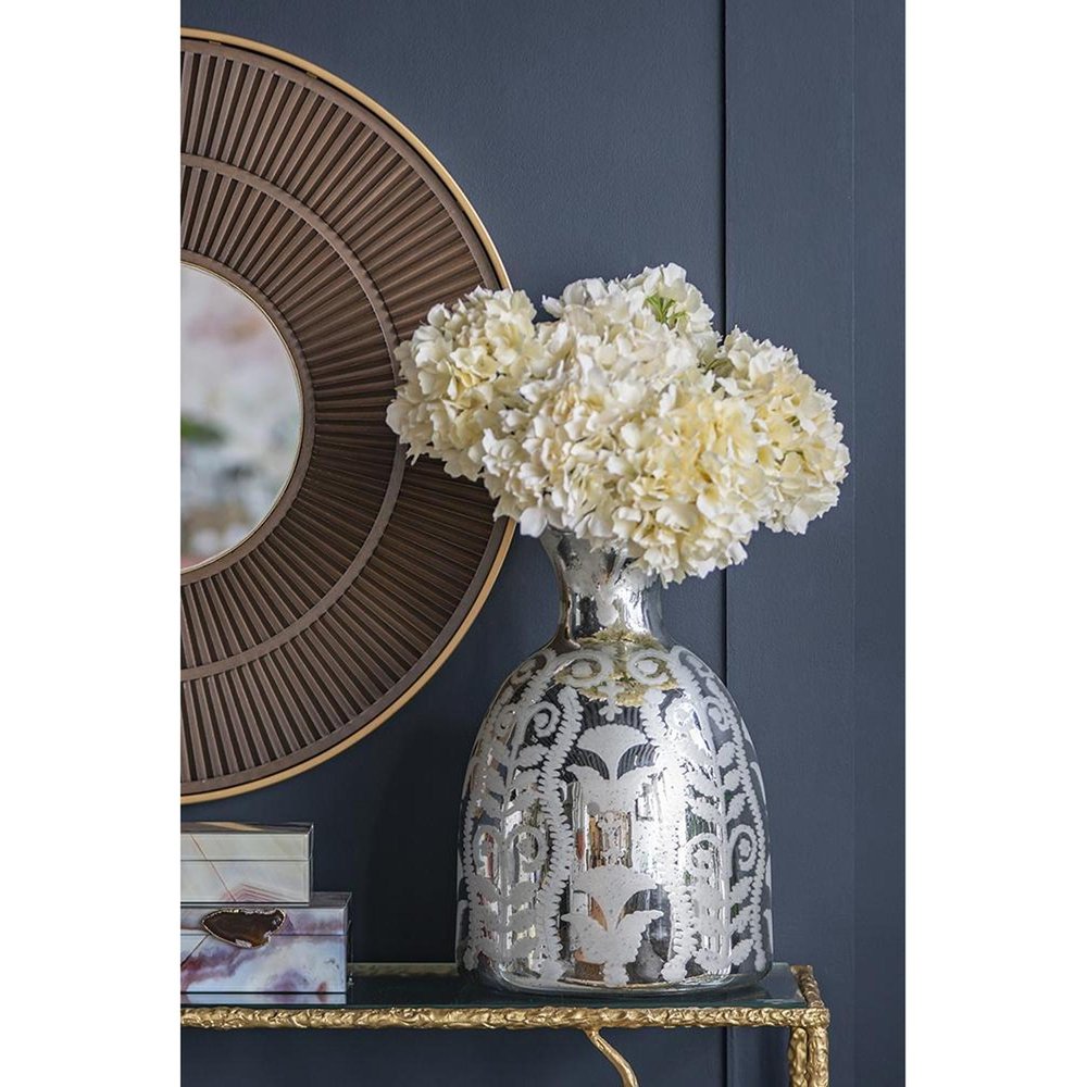 18" Silver Floral Glass Round Table Vase