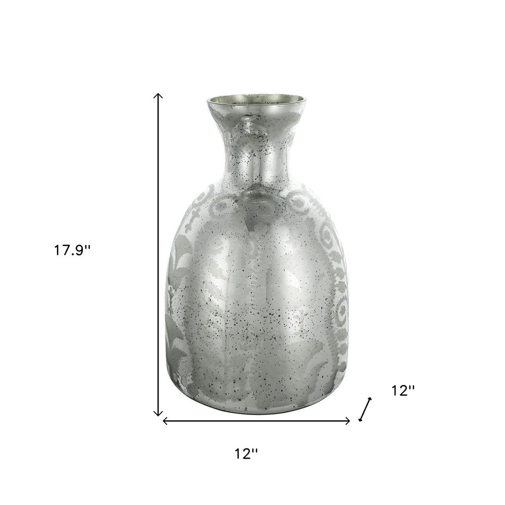 18" Silver Floral Glass Round Table Vase