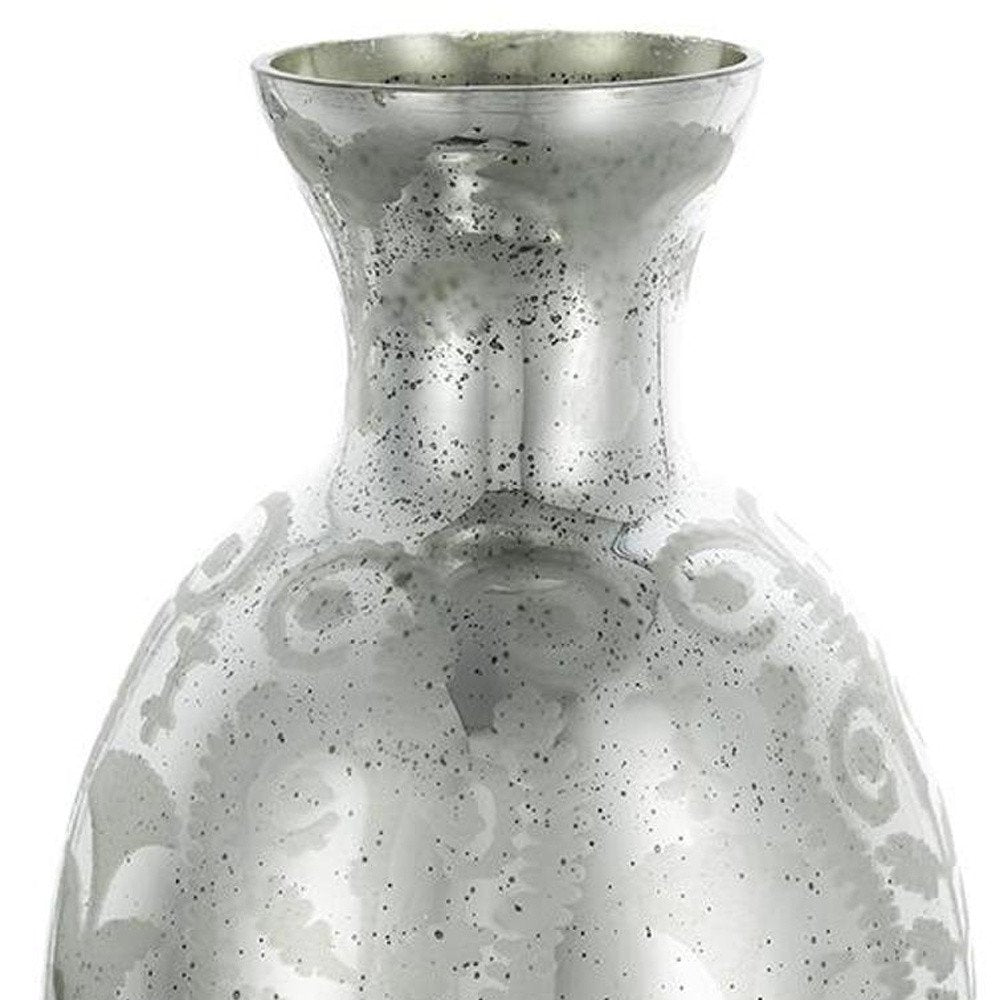 18" Silver Floral Glass Round Table Vase
