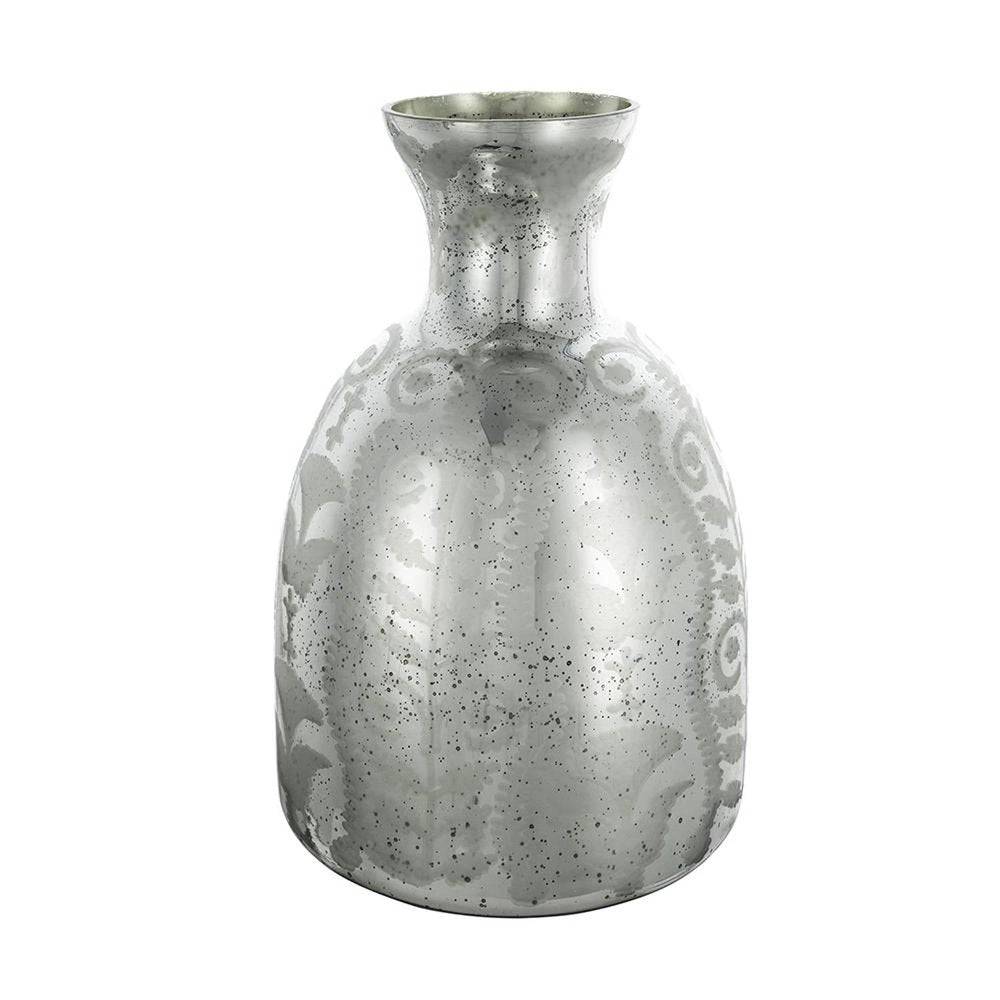 18" Silver Floral Glass Round Table Vase