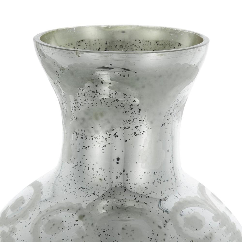 18" Silver Floral Glass Round Table Vase