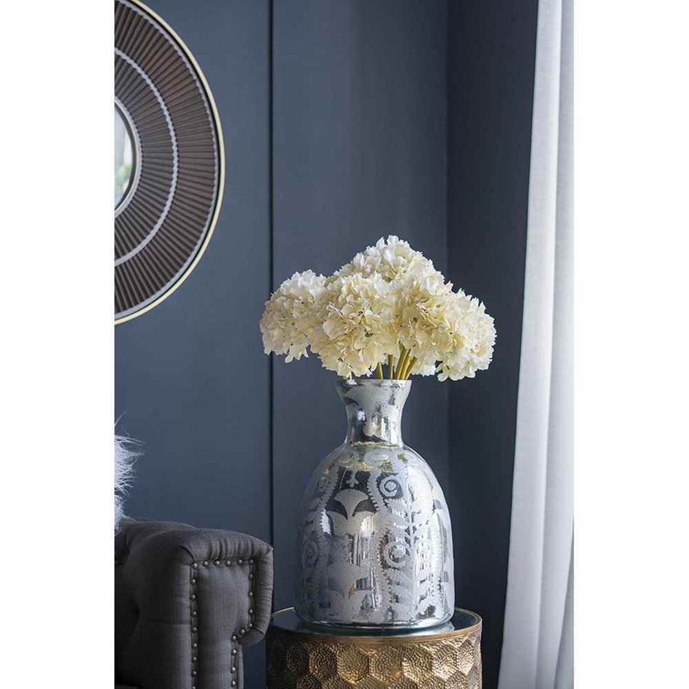 18" Silver Floral Glass Round Table Vase