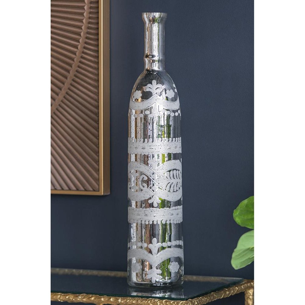 30" Silver Floral Glass Round Table Vase