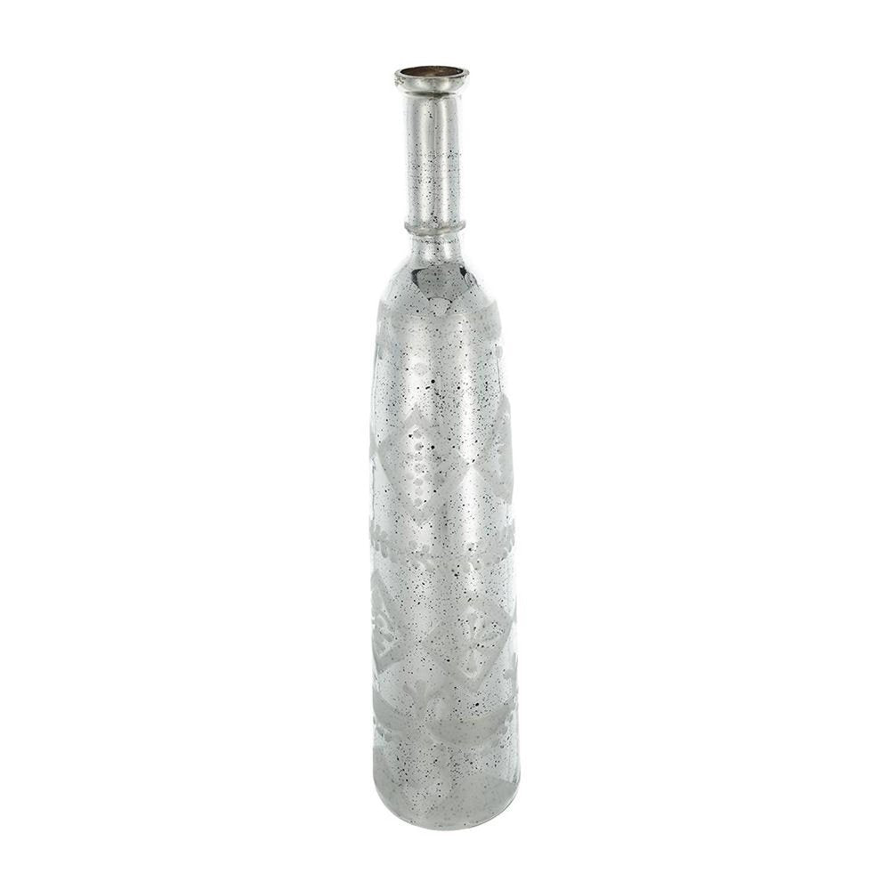 30" Silver Floral Glass Round Table Vase