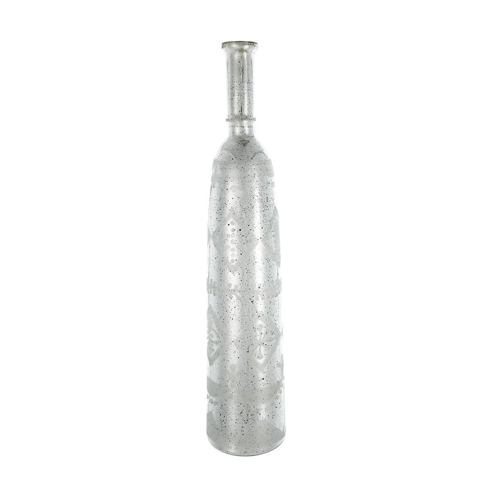 30" Silver Floral Glass Round Table Vase
