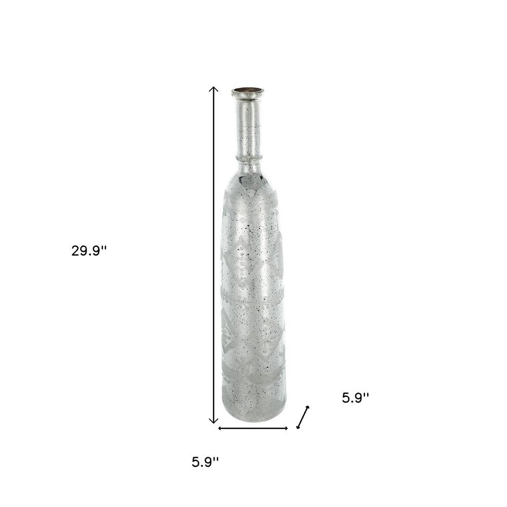 30" Silver Floral Glass Round Table Vase