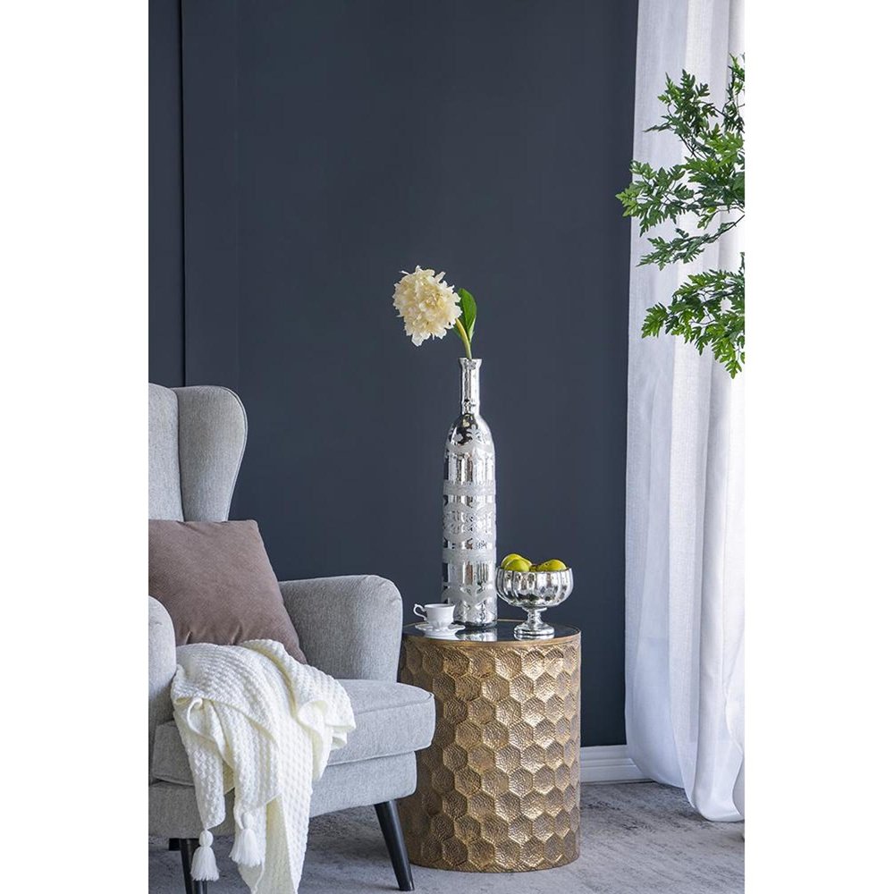 30" Silver Floral Glass Round Table Vase