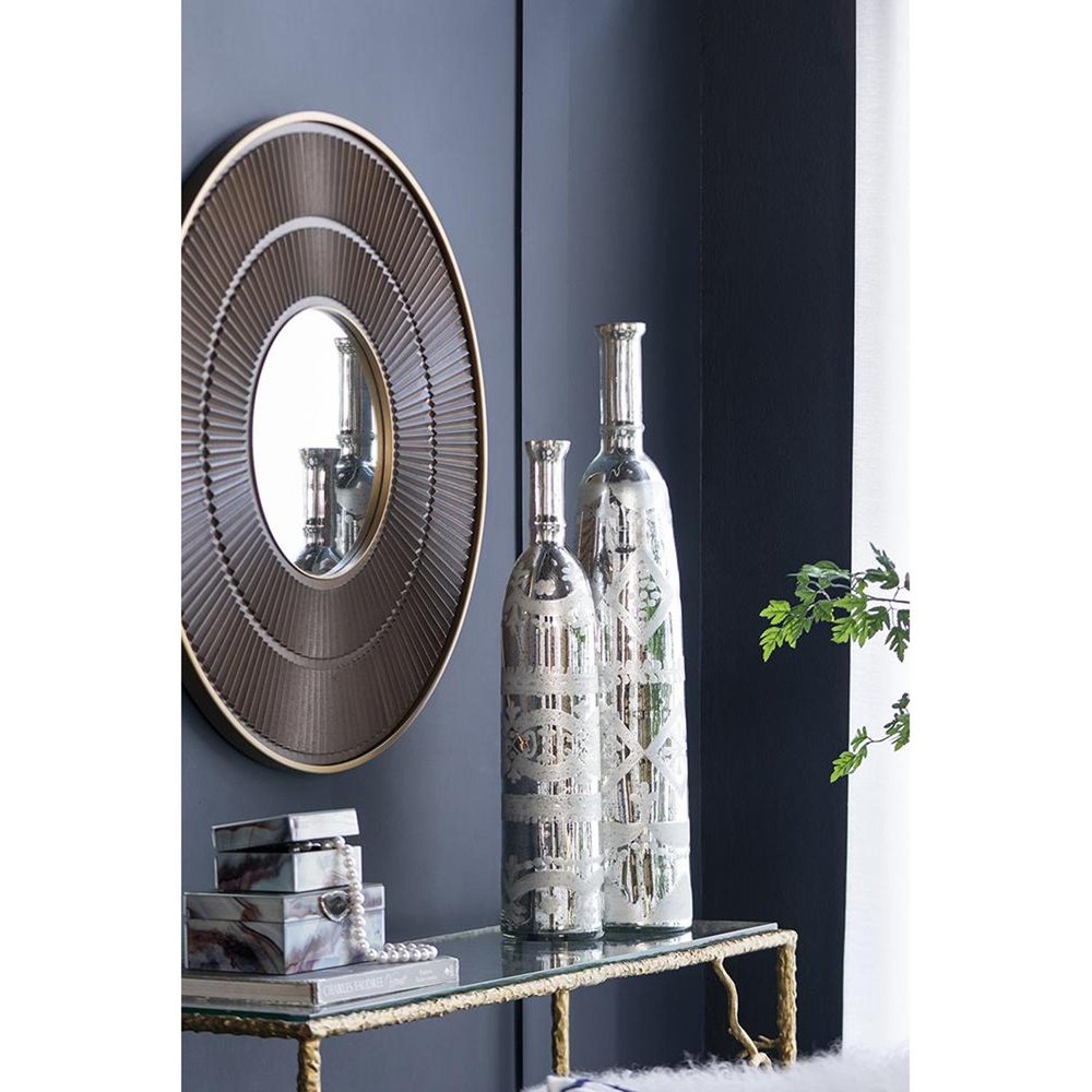 30" Silver Floral Glass Round Table Vase