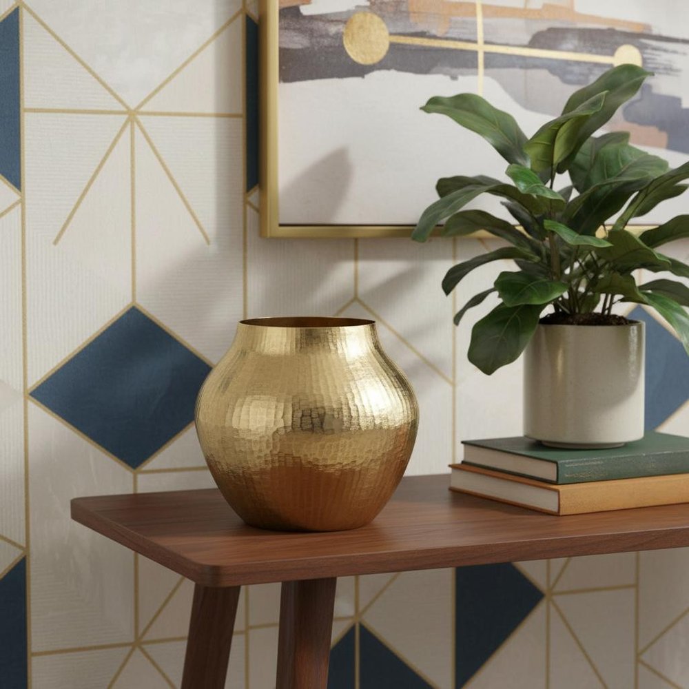 9" Gold Aluminum Round Table Vase