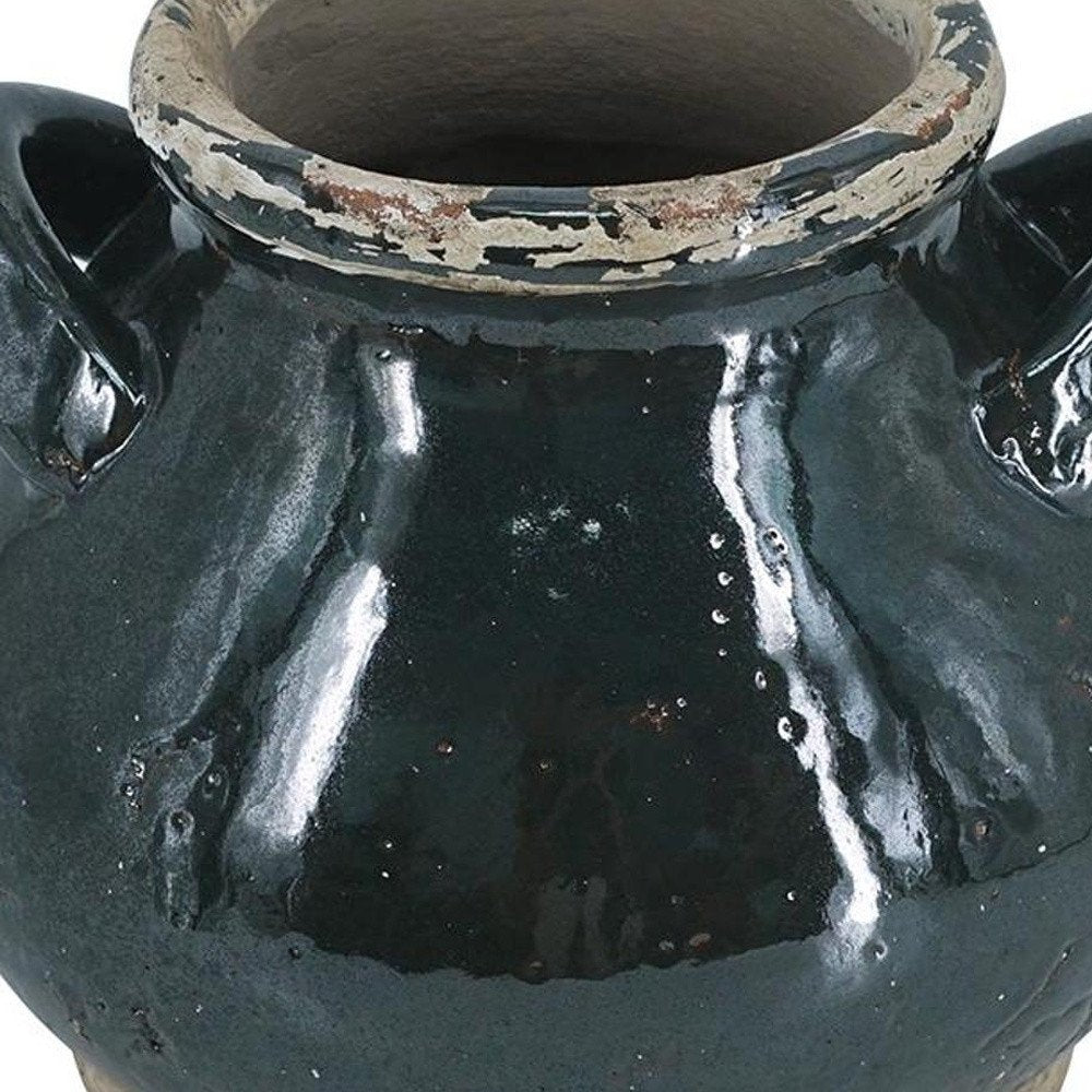 7" Beige And Black Terracotta Round Jug Vase