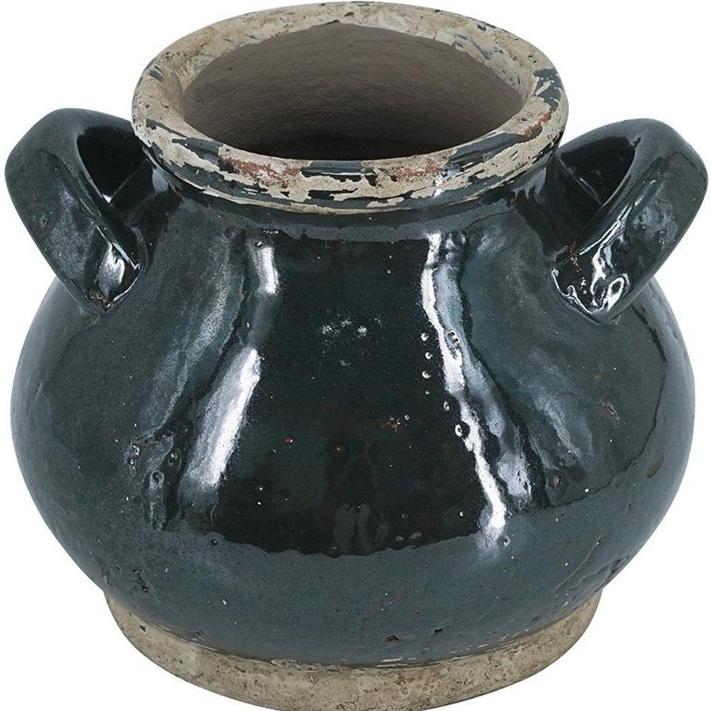 7" Beige And Black Terracotta Round Jug Vase