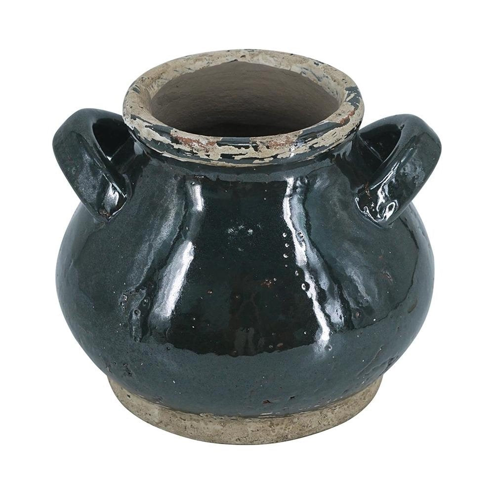 7" Beige And Black Terracotta Round Jug Vase