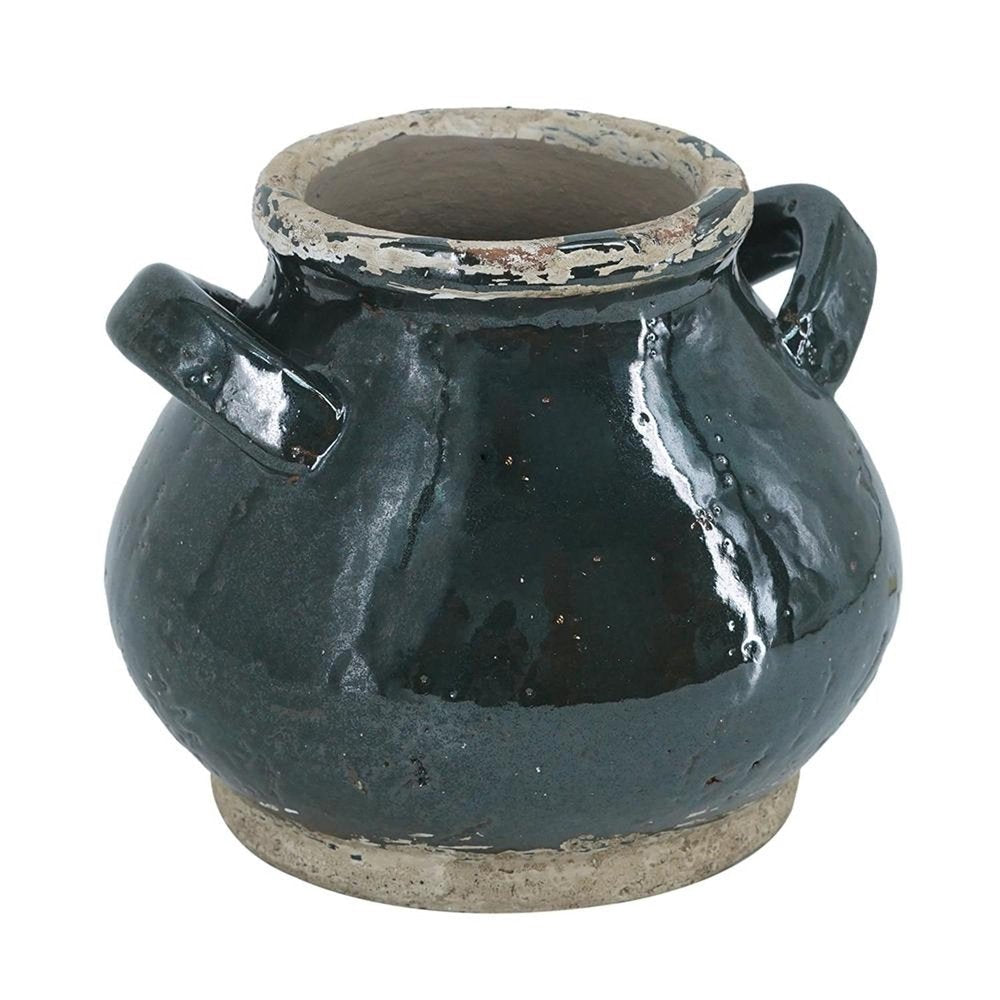 7" Beige And Black Terracotta Round Jug Vase