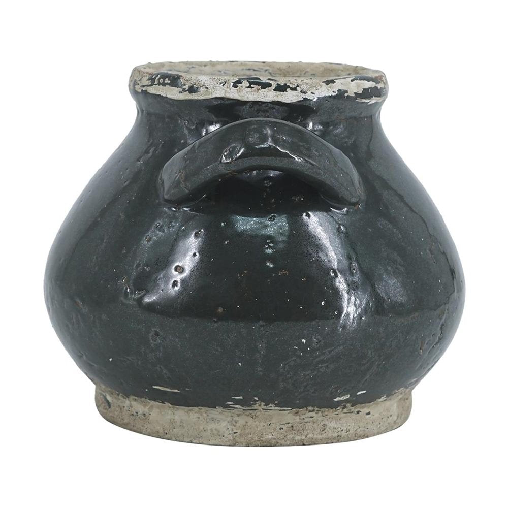 7" Beige And Black Terracotta Round Jug Vase