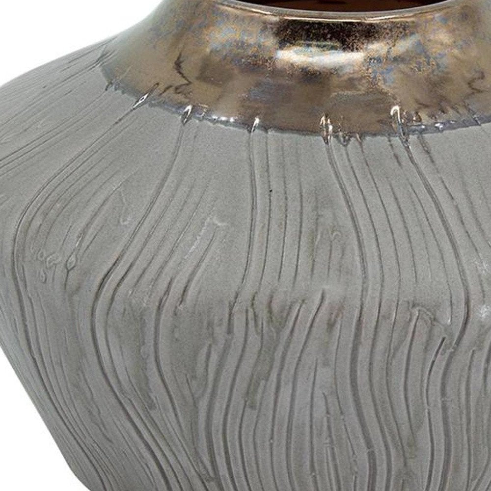 7" Brown Gold And Gray Ceramic Round Table Vase