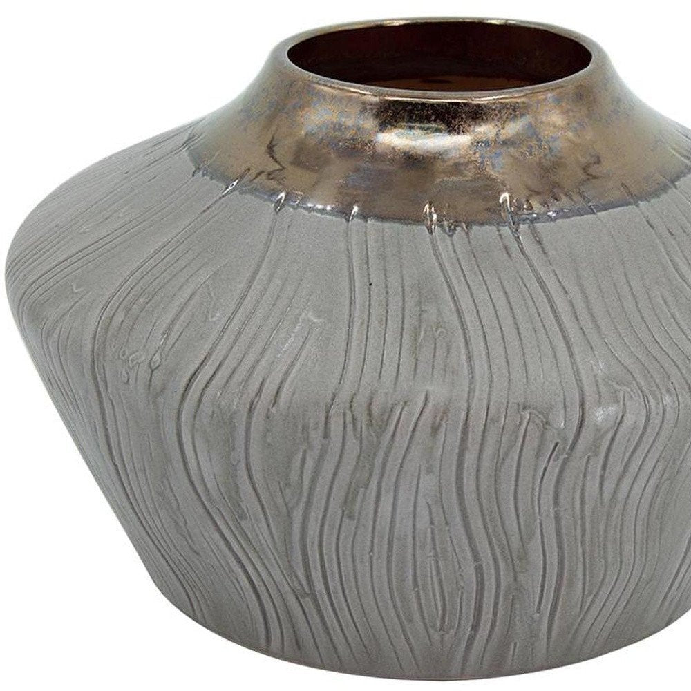 7" Brown Gold And Gray Ceramic Round Table Vase