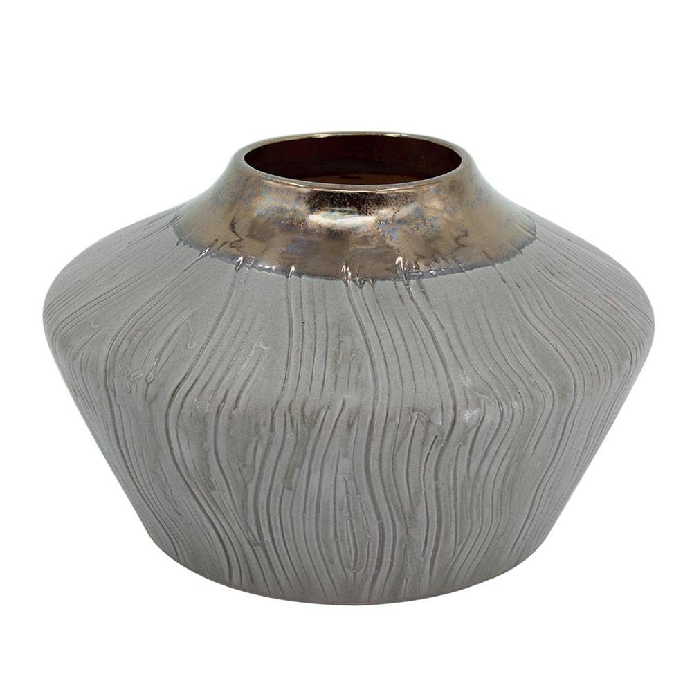 7" Brown Gold And Gray Ceramic Round Table Vase
