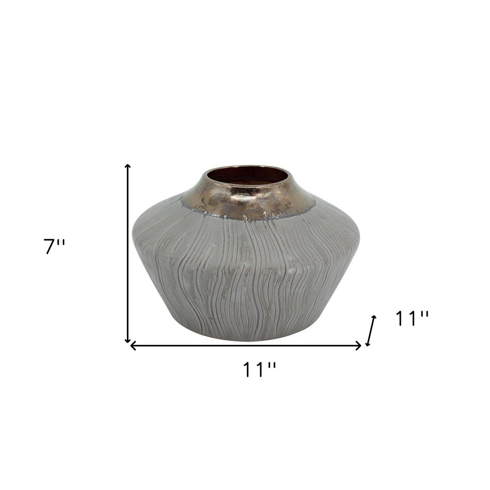 7" Brown Gold And Gray Ceramic Round Table Vase