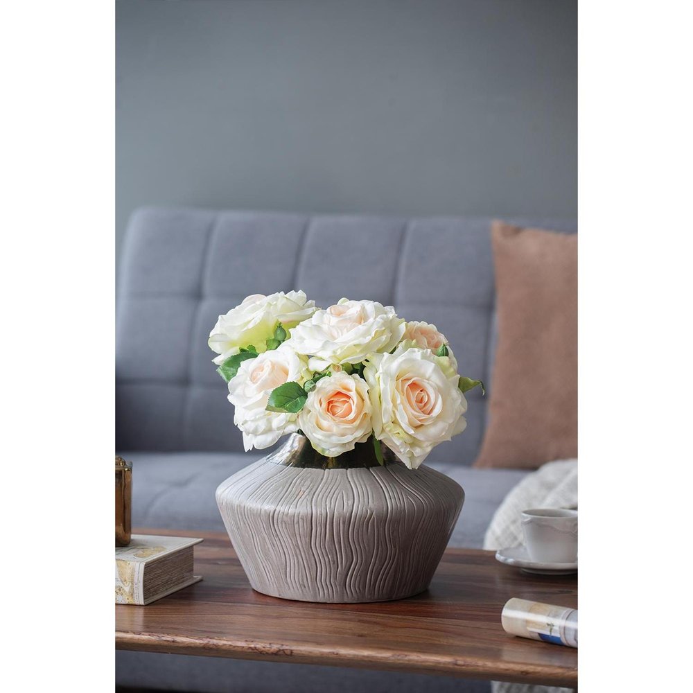 7" Brown Gold And Gray Ceramic Round Table Vase