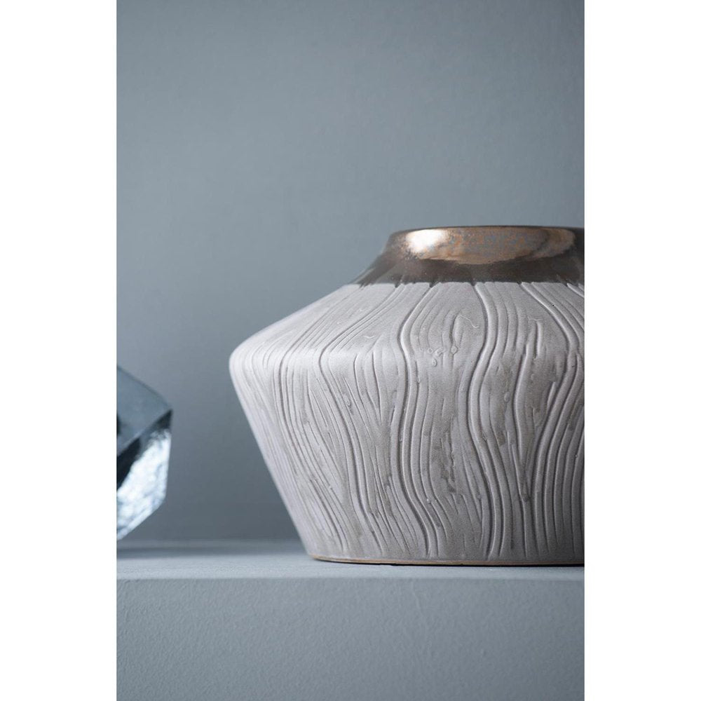 7" Brown Gold And Gray Ceramic Round Table Vase