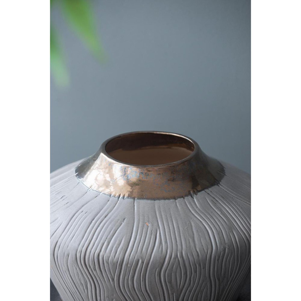 7" Brown Gold And Gray Ceramic Round Table Vase