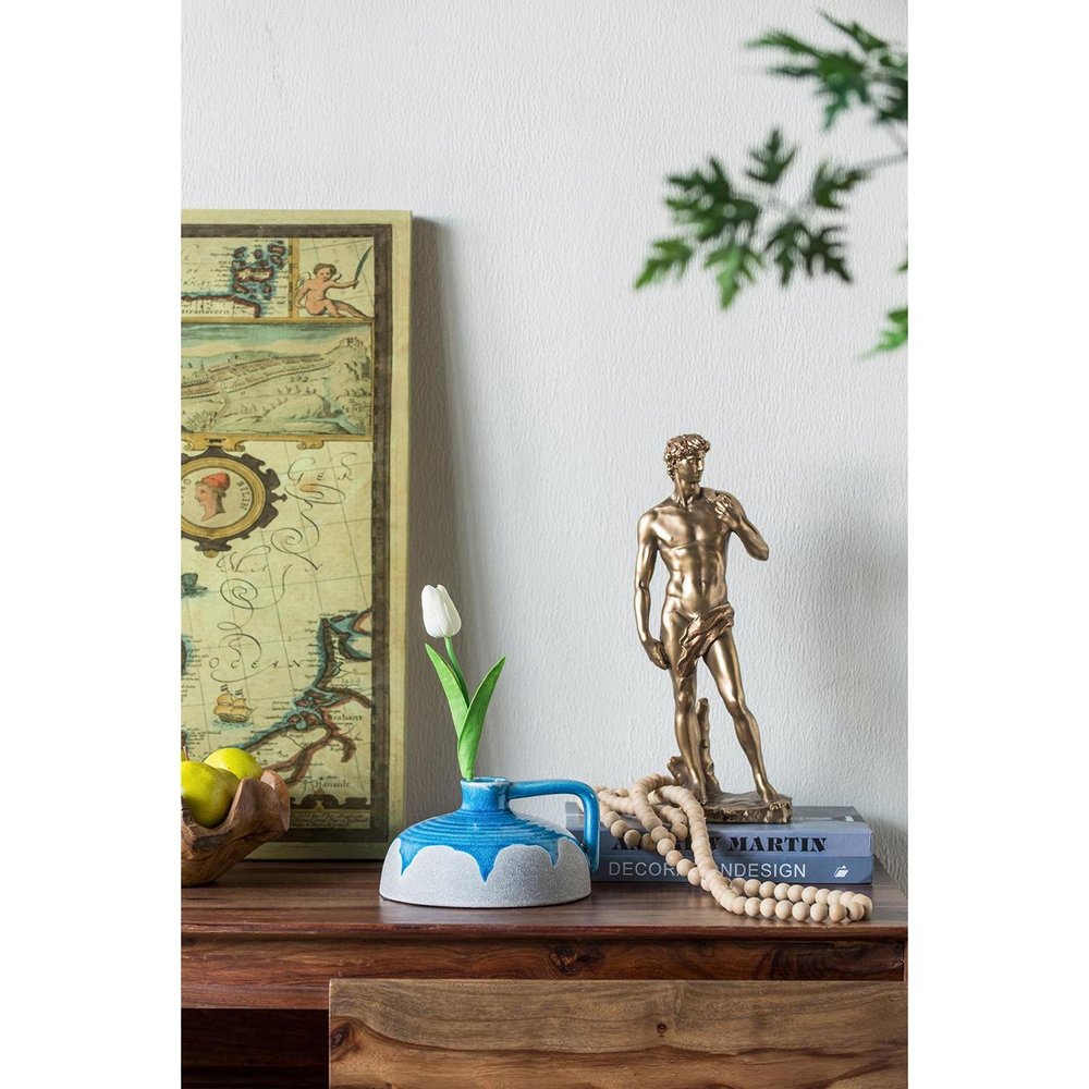 4" Blue And Gray Ceramic Bud Jug Vase