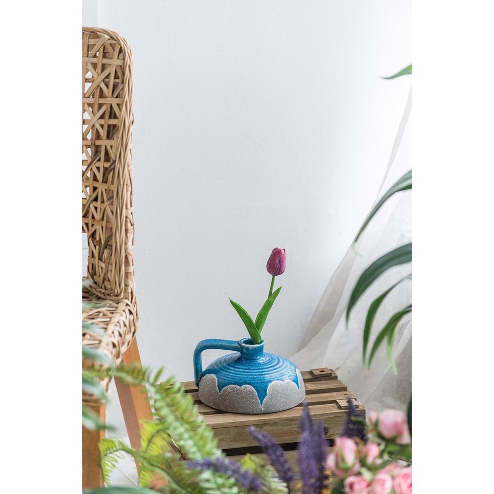 4" Blue And Gray Ceramic Bud Jug Vase