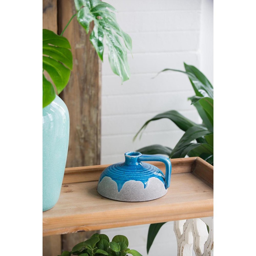 4" Blue And Gray Ceramic Bud Jug Vase