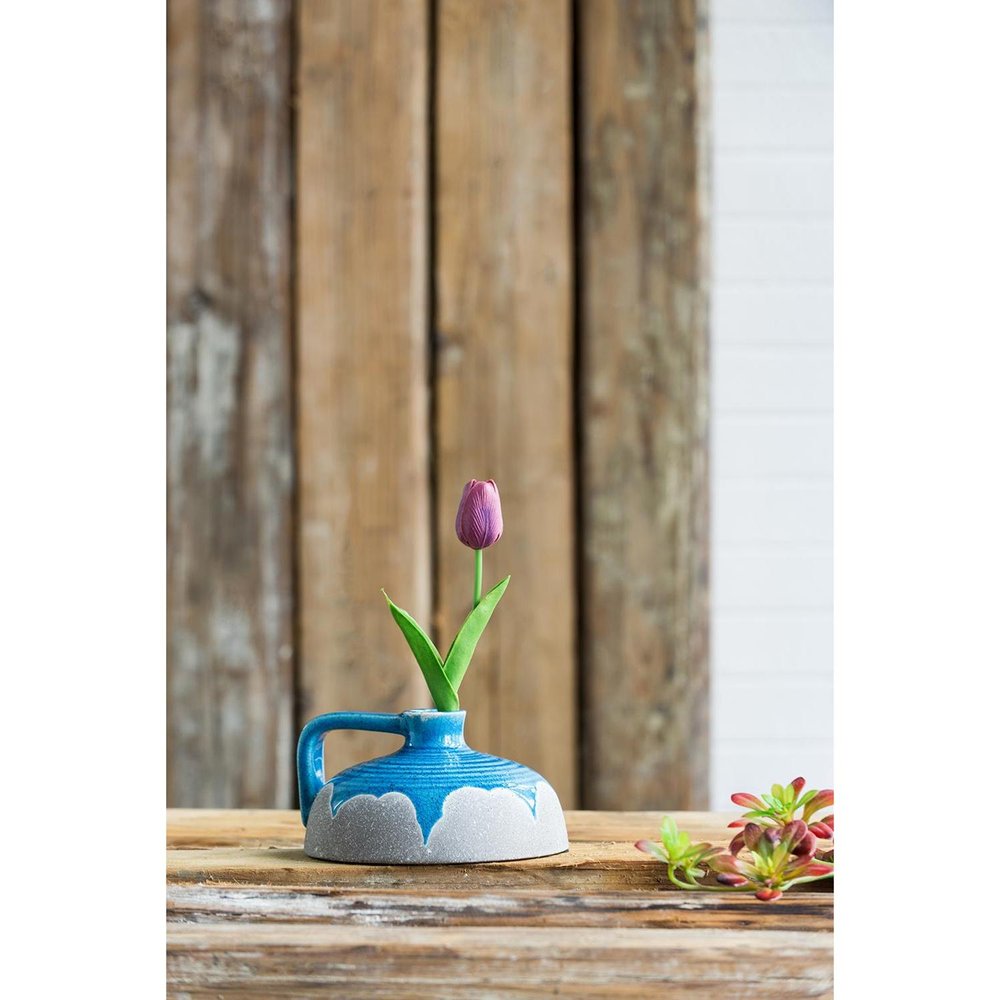 4" Blue And Gray Ceramic Bud Jug Vase