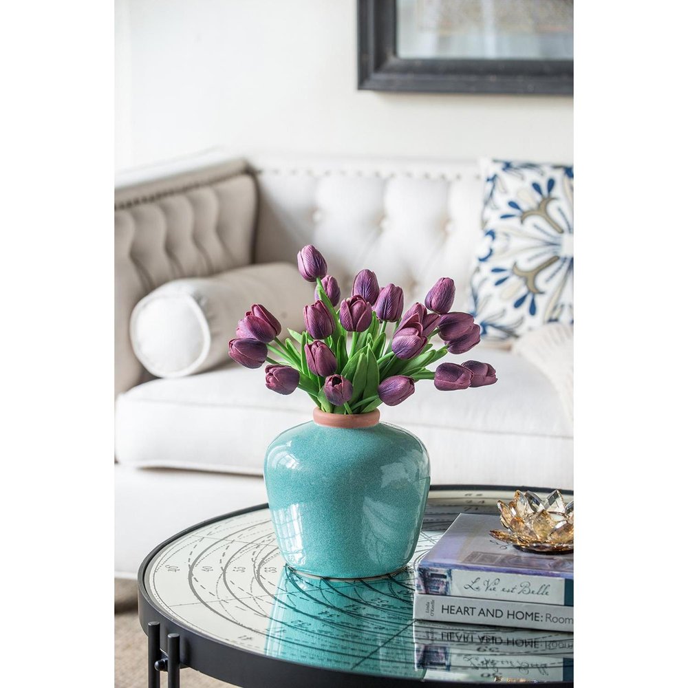 8" Brown Ceramic Round Table Vase